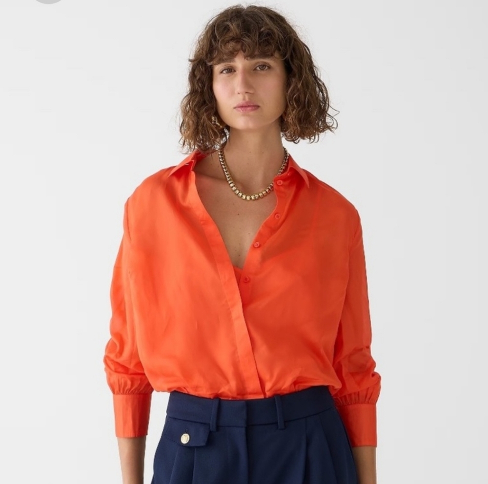 NWT Sheer Organza Button Up Shirt Size 6 Bold Red